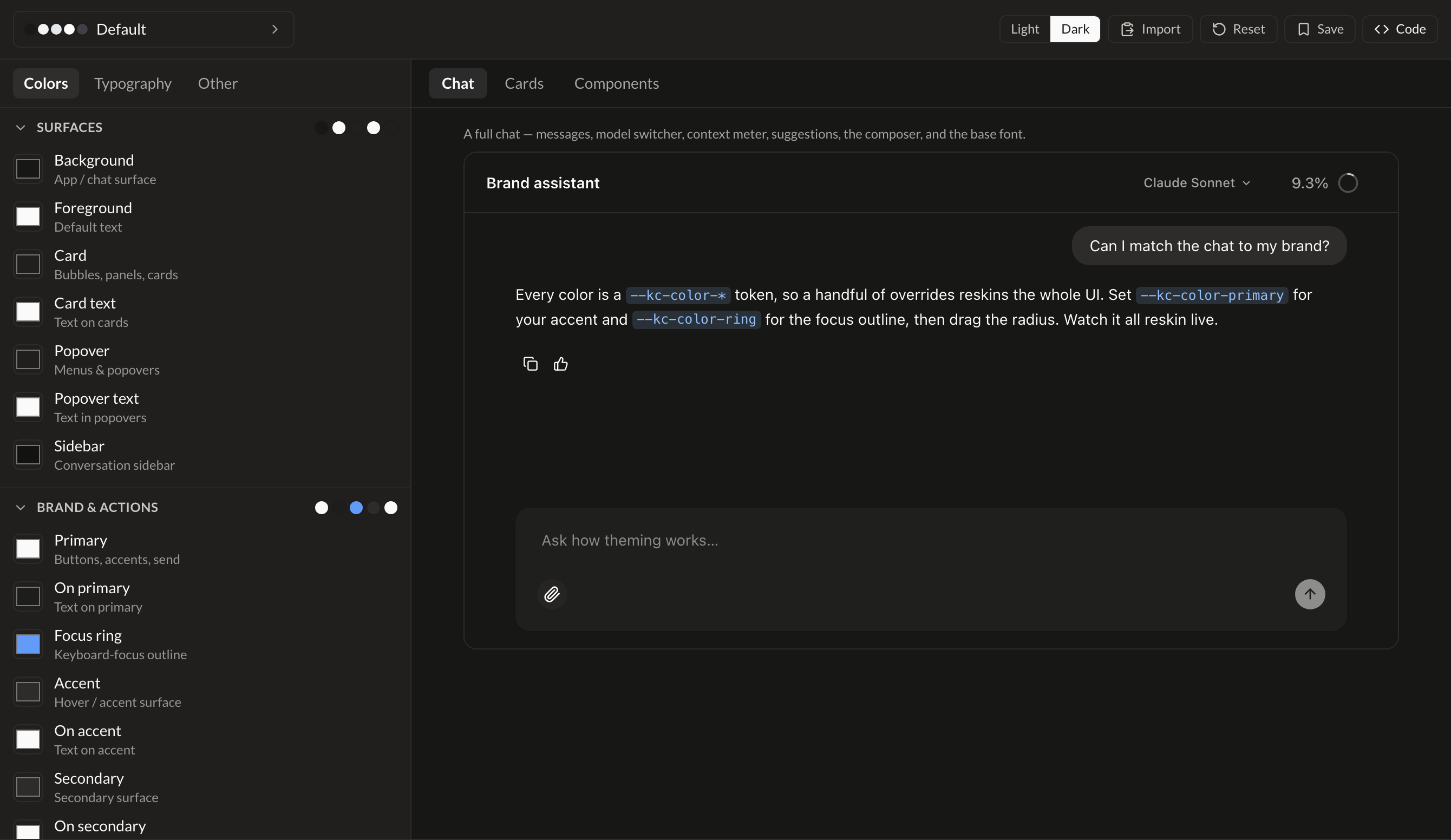 The AI/UI theme editor